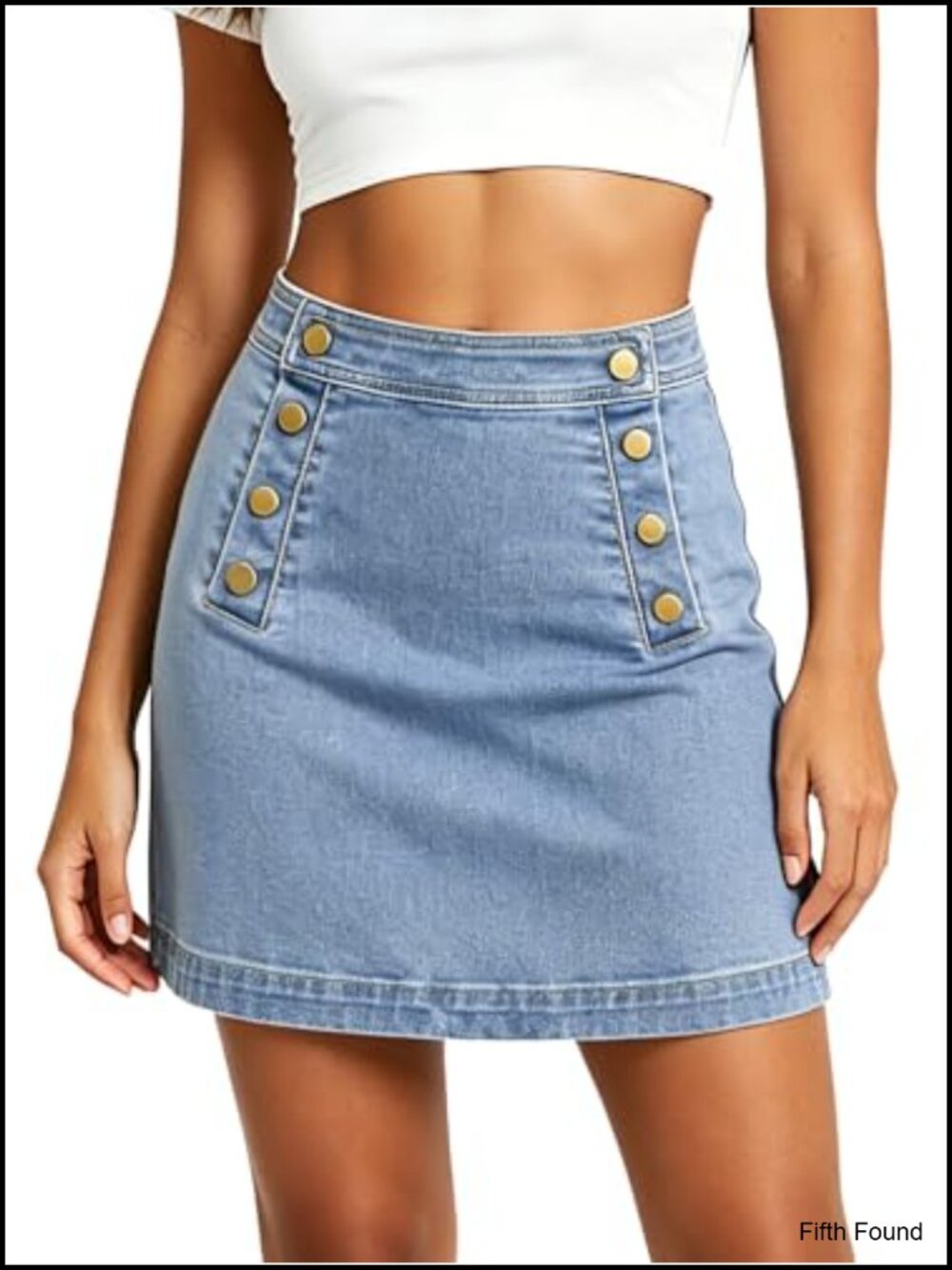 Belle Poque Denim Mini Skirt High Waist A-Line Button Front Jean Skirt